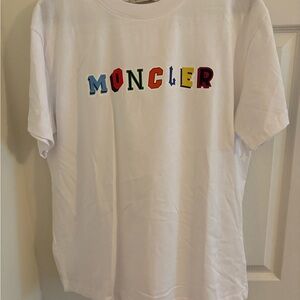 Moncler White Short Sleeve Tee with Colorful Logo